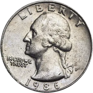 Washington quarter dated 1986, obverse.